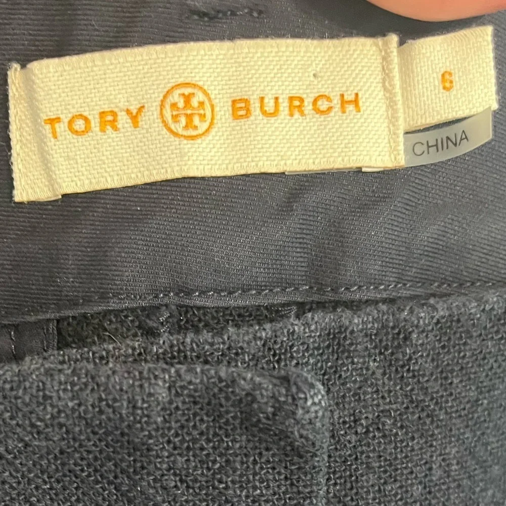Tory Burch Navy Crop Textured Cotton Pants Sz 6 EUC - Picture 2 of 7